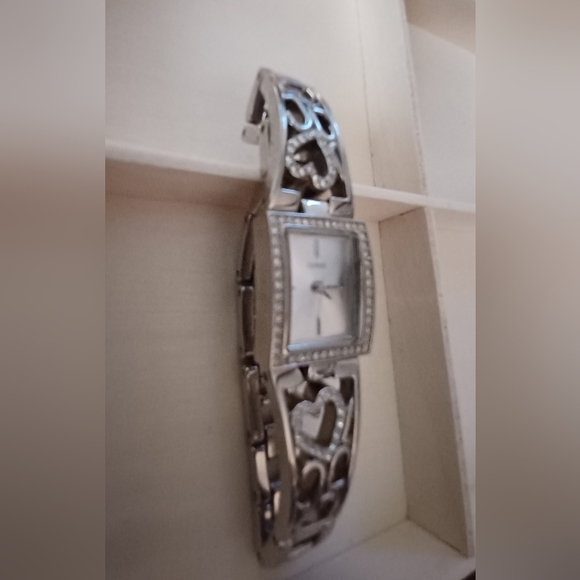 Womens Silver with Stones Watch, Heart cut out Band Design - Picture 3 of 6